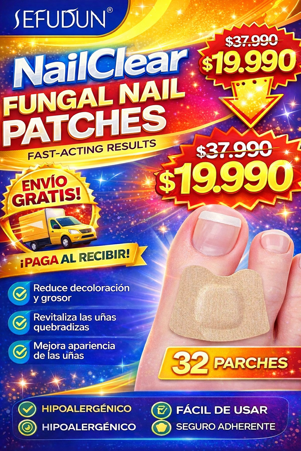 32 Parches para hongos de uñas NailClear